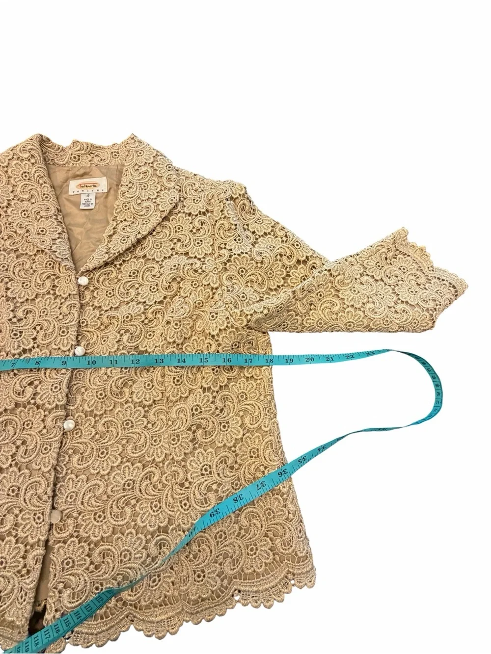 Talbots‎ Gold Metallic Lace Blazer Holiday Jacket Fully Lined Taupe Tan 10P VTG